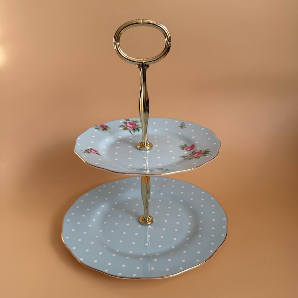 Royal Albert Polka Blue Two-Tier Cake Stand